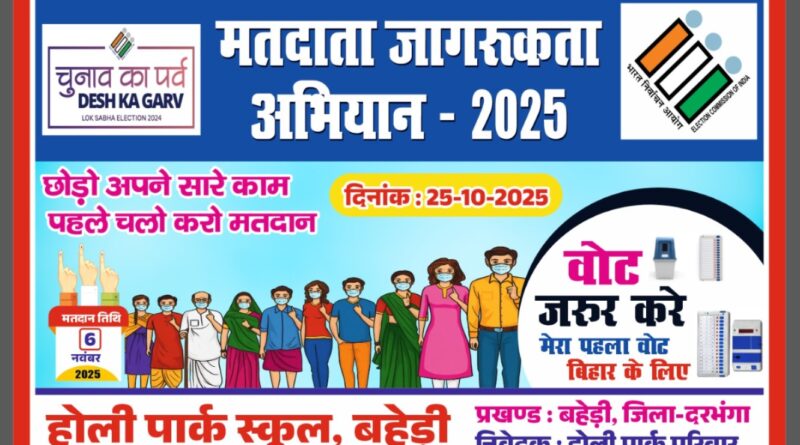 होली पार्क स्कूल, बहेड़ी ने निकाली भव्य मतदाता जागरूकता रैली, प्राचार्य दिवाकर कुमार ने दिखाई हरी झंडी होली पार्क स्कूल, बहेड़ी ने निकाली भव्य मतदाता जागरूकता रैली, प्राचार्य दिवाकर कुमार ने दिखाई हरी झंडी